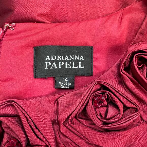 Adrianna Papell Rosette Pleated Red Cocktail Dress Women's 14 Party Holiday Glam - Picture 5 of 13